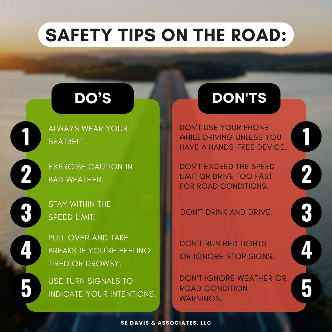 SEDavisAssoc's tweet image. As much as we love road trips around Thanksgiving, safety should be our priority while traveling. Learn the dos and don'ts for when you are on the road.

#roadtips #safety #transportation #roadsafety #safedriving #drivingtips #sedavisassociates