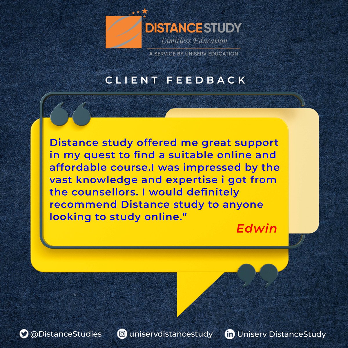 DistanceStudies's tweet photo. You can be one of our success stories. We are here to make your dream come true; you can count on us.

#distancestudy #uniserv #onlinelearning #academics #onineeducation #careergoals https://t.co/OXYjbQ3BWt