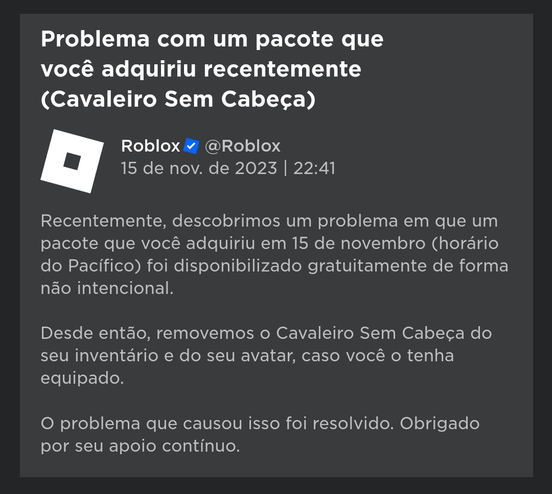 RTC em português  on X: O mais curioso é que os mesmos casos aconteceram  no início do ano passado, e no fim de tudo isso o suporte do Roblox afirmou  que