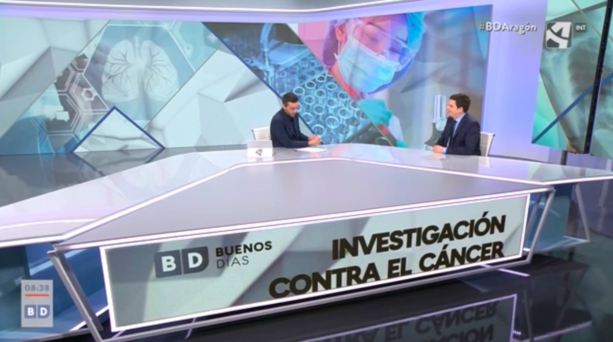 IISAragon's tweet photo. Mañana se celebra el Día Mundial contra el #CáncerdePulmón y hoy han estado @AJSchuhmy, ARAID en @IISAragon, y @davidsanzrubio, miembro del grupo PRES del #IISAragon, en @AragonNoticias_ de @aragontv con sus investigaciones

📺👉 https://t.co/jfKBAN9p4K a partir del 37' 25'' https://t.co/cH4XVN0gqH