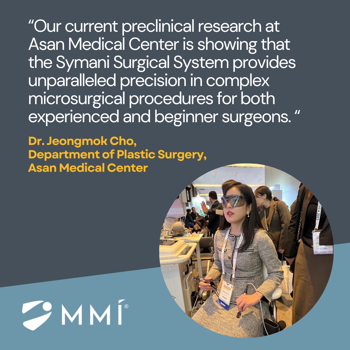 mmimicro_inc's tweet photo. Thanks to Dr. Cho from Asan Medical Center for her presentation and engagement with Symani at the recent #PRSKorea2023. We're excited for the future and the promising preliminary preclinical results!

The Symani Surgical System is a CE marked (CE 0051) medical device. https://t.co/1C2EWpd9a9