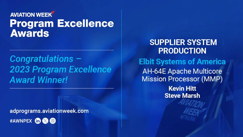 ElbitAmerica's tweet image. MULTI-MISSION PROCESSOR | #ElbitAmerica&apos;s AH-64E Apache Multicore Mission Processor team won the Supplier System Production category of the Program Excellence Awards at the @AviationWeek #ADPrograms Conference last week! 

More on the #AWNPEX awards: ➡️bit.ly/3G0jT4E.