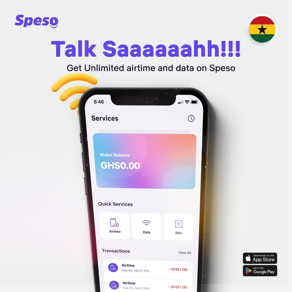 Get unlimited data and airtime on Speso 🇬🇭
Special package for a special someone 

Switch to Speso now!!!

For IOS 
apps.apple.com/gh/app/speso/i…

For Android
play.google.com/store/apps/det…

#speso #MTN #airtelTigo #vodafone #datatopup #airtime