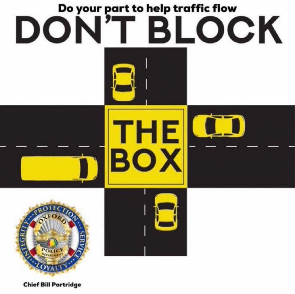 Do your part to keep traffic flowing safely. Don’t Block the Box. #trafficsafety #oxfordpd #holidaysafety