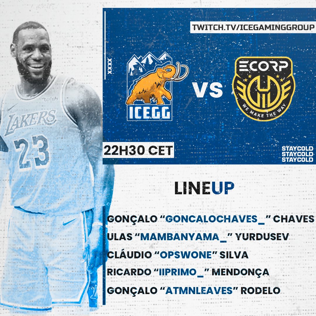 #MatchDay #NBA2KTeam

Não percam a próxima série a contar para a Regular Season da <a href="/KasuLeague/">Kasu League</a> 🏀❄️

🆚<a href="/ECORP_ES/">ECORP</a> 
⏰22h30 CET
📺twitch.tv/icegaminggroup

#StayCold #icegamingroup