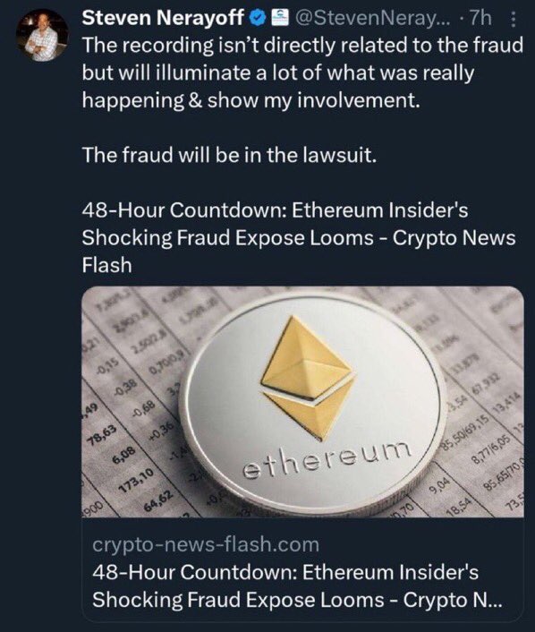 One of the $ETH #Ethereum researchers vows to expose the fraud of the Ethereum founders 41 hours from now 💀

- He says the goal of Vitalik Buterin and Joseph Lubin was 👇

“Simply launching hundreds or thousands of fraudulent ICOs and ripping people off.”
