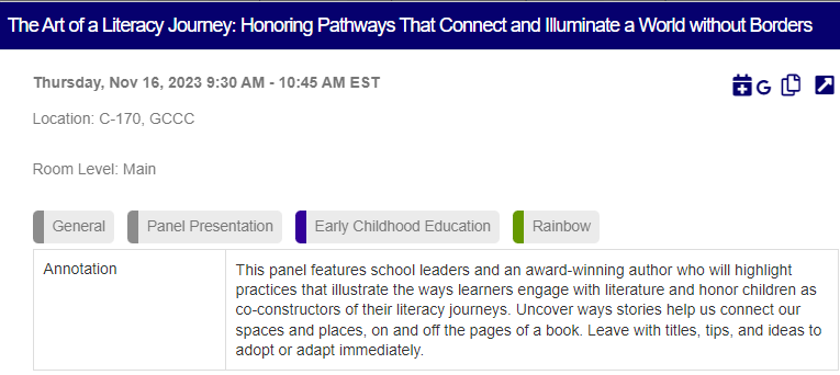 stenhousepub's tweet photo. STARTING OFF #NCTE23 with a 9:30-10:45 session from @JoEllenMcCarthy: "The Art of a Literacy Journey: Honoring Pathways That Connect and Illuminate a World Without Borders" in C-170. #LayersOfLearning #StenhousePub https://t.co/qDb1LJ8UnU