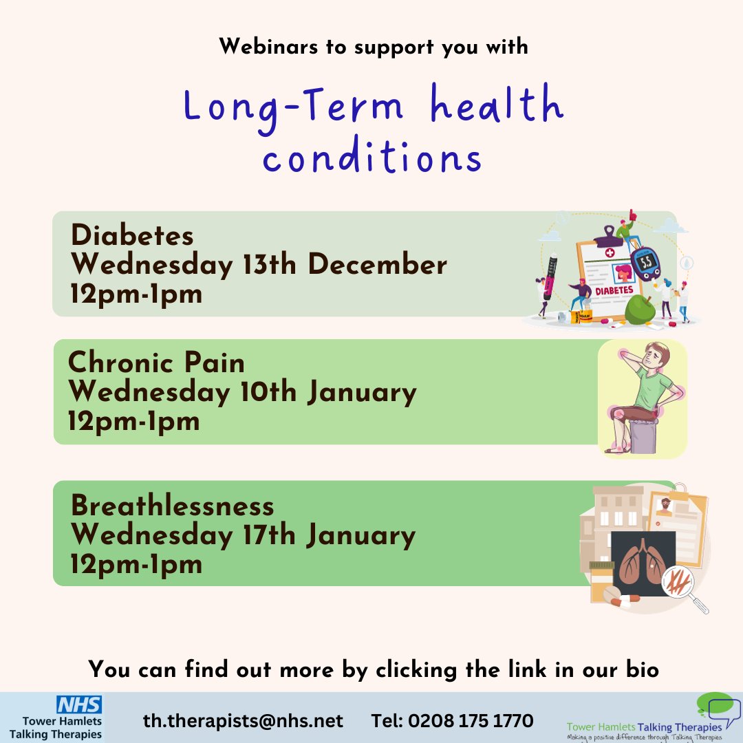 Did you know we offer specific support if you struggle with a Long-Term health condition? Check out our upcoming webinars looking at how to manage your wellbeing and manage your LTC, register via the link in our bio!