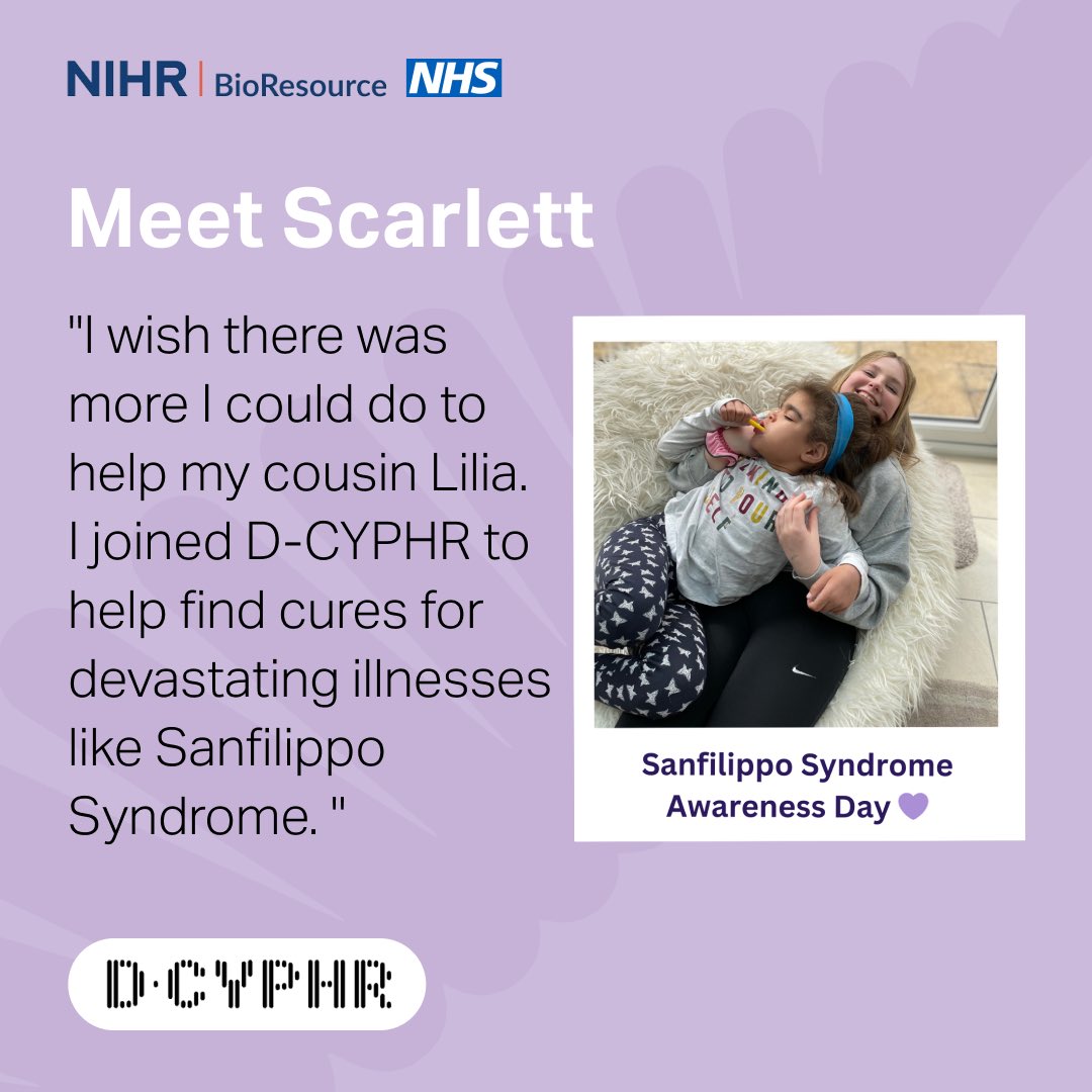 Join us in making a difference on Sanfilippo Awareness Day! 🌟 

Our Ambassador, Scarlett, has a personal connection to Sanfilippo Syndrome, driving her dedication to finding life-changing treatments. 

Learn more about how you can take part,  visit: bit.ly/dcyphr