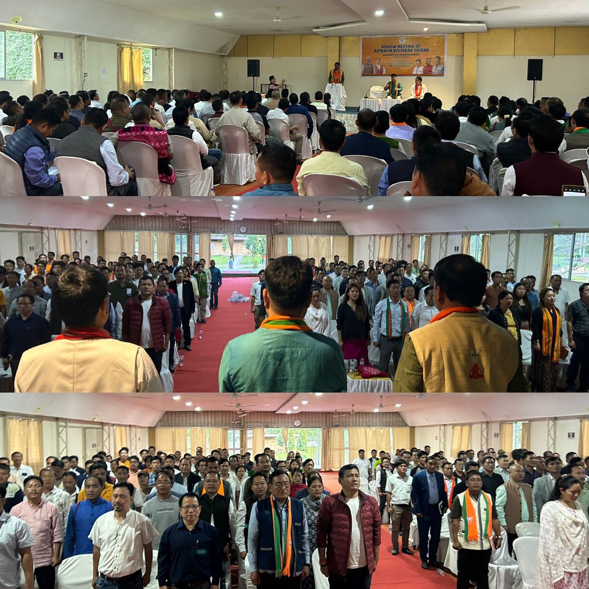 BJP4Arunachal's tweet photo. The first physical meeting of the Alpkalin Vistarak Yojana of BJP Arunachal Pradesh was conducted at Art of Living Ashram in Jullang today with the participation of more than 200 karyakartas comprising of State Committee members of Alpkalin Vistarak Yojana, State Office Bearers, District Incharges, District Presidents, Mandal Presidents, District and Mandal Convenors, Morcha Presidents and GS and State Vistaraks.

The meeting was addressed by State Vice President Shri @NaniLajie ji, Shri @AnantaOdisha ji, General Secretary (Org), State General Secretary Shri @MizeNalong ji, Shri Sujana Namsoom ji and Shri @Dughsaha1 ji, Co-Convenors. 
The meeting was moderated by Smt. @KohmanNgemu ji, President, @BJPMMAP.

@PemaKhanduBJP @BiyuramWahgeBJP @ChownaMeinBJP @BJP4India