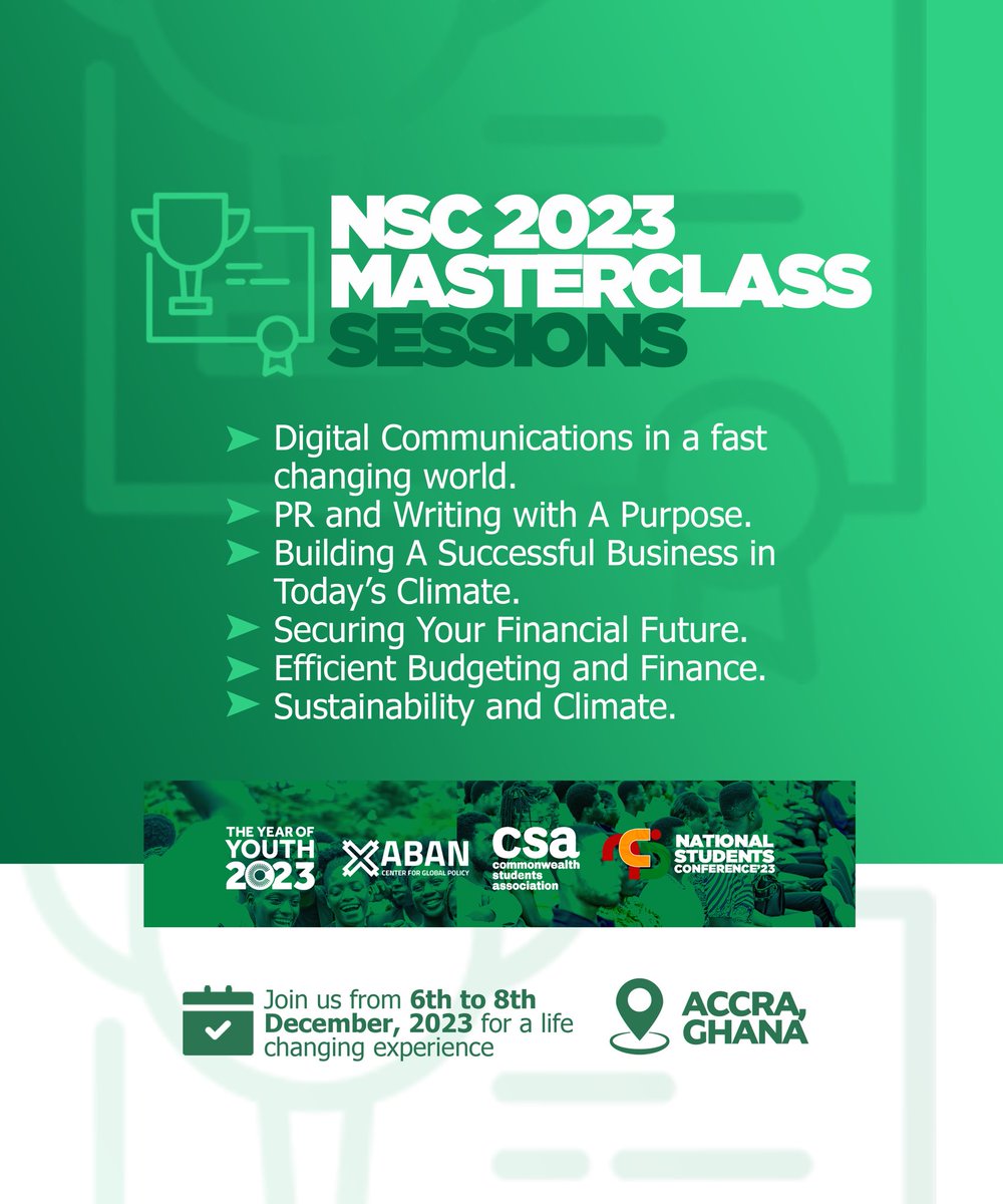 This December, the team at <a href="/AbanGlobal/">ABAN Centre for Global Policy</a> in partnership with <a href="/CwealthStudents/">Commonwealth Students' Association</a> and other partners presents the first ever National Students Conference (#NSC2023). Students and student leaders have a unique opportunity to learn and be exposed to big opportunities. 

Watch this space