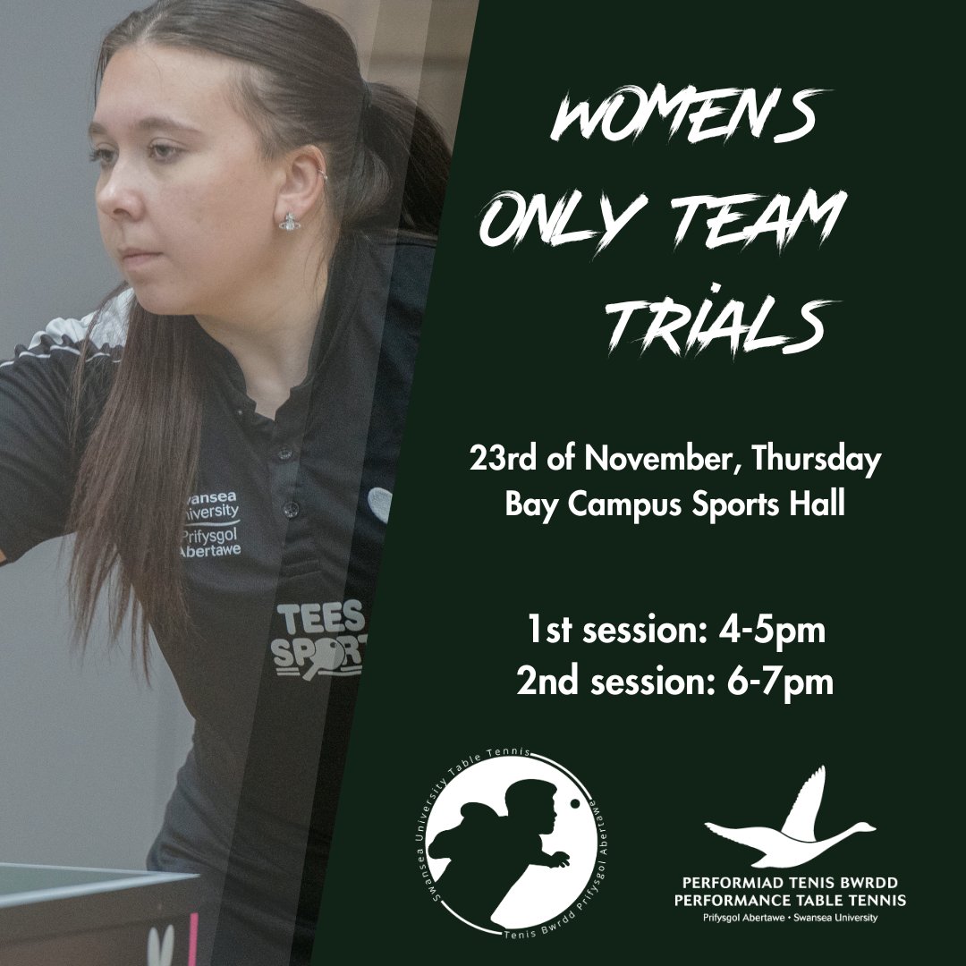 WOMEN ONLY Trial sessions! The club needs you📷
23rd of November, Thursday evening at Bay Campus Sport
1st session: 4-5pm
2nd session: 6-7pm

<a href="/SwanseaUniSU/">Swansea Uni Students’ Union</a> <a href="/SwanseaUni/">Swansea University</a> <a href="/Sport_Swansea/">Sport Swansea</a>