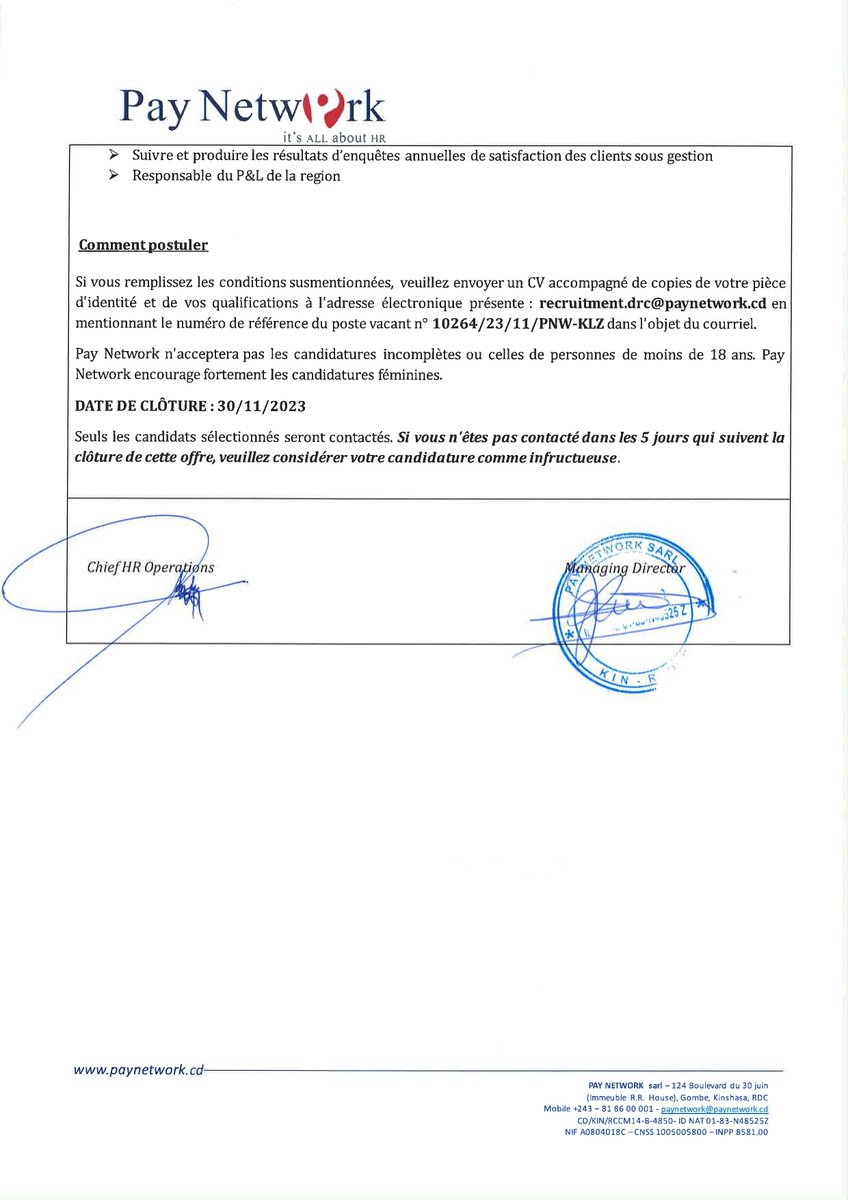 paynetwork_SARL's tweet photo. @paynetwork_SARL  recrute au Grand-Katanga un Regional Manager https://t.co/Vo3rCEowq7