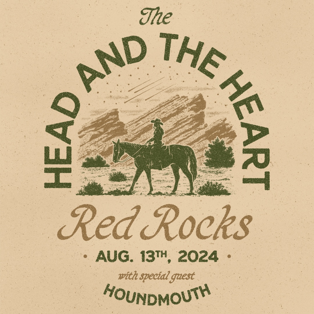 Honored and excited to join @headandtheheart for their second night at @redrocksco on August 13! It's gonna be one for the books. Pre-sale for the August 13th show begins today at 10AM MT and general sale begins Friday at 10AM MT: houndmouth.lnk.to/redrocks