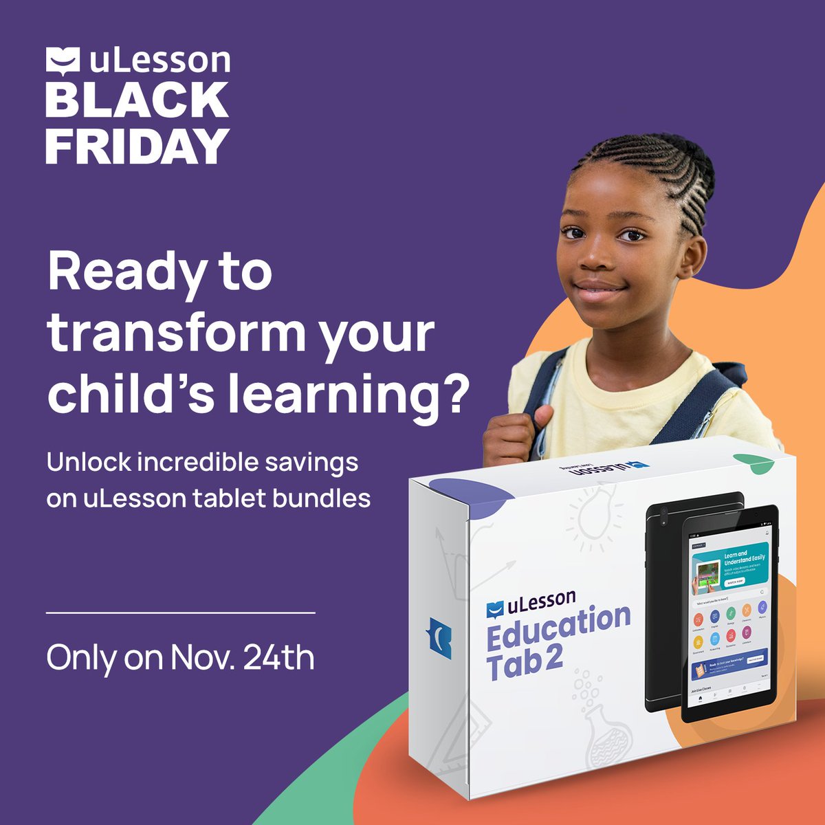 ulessonapp's tweet photo. Get ready to invest in your child's future and save big on uLesson tablet bundles!
Only available on November 24th, 2023.
Donβt miss out.πβ¨
#uLesson #LoveLearning #uLessonBlackFriday https://t.co/Jv6PYmClDm