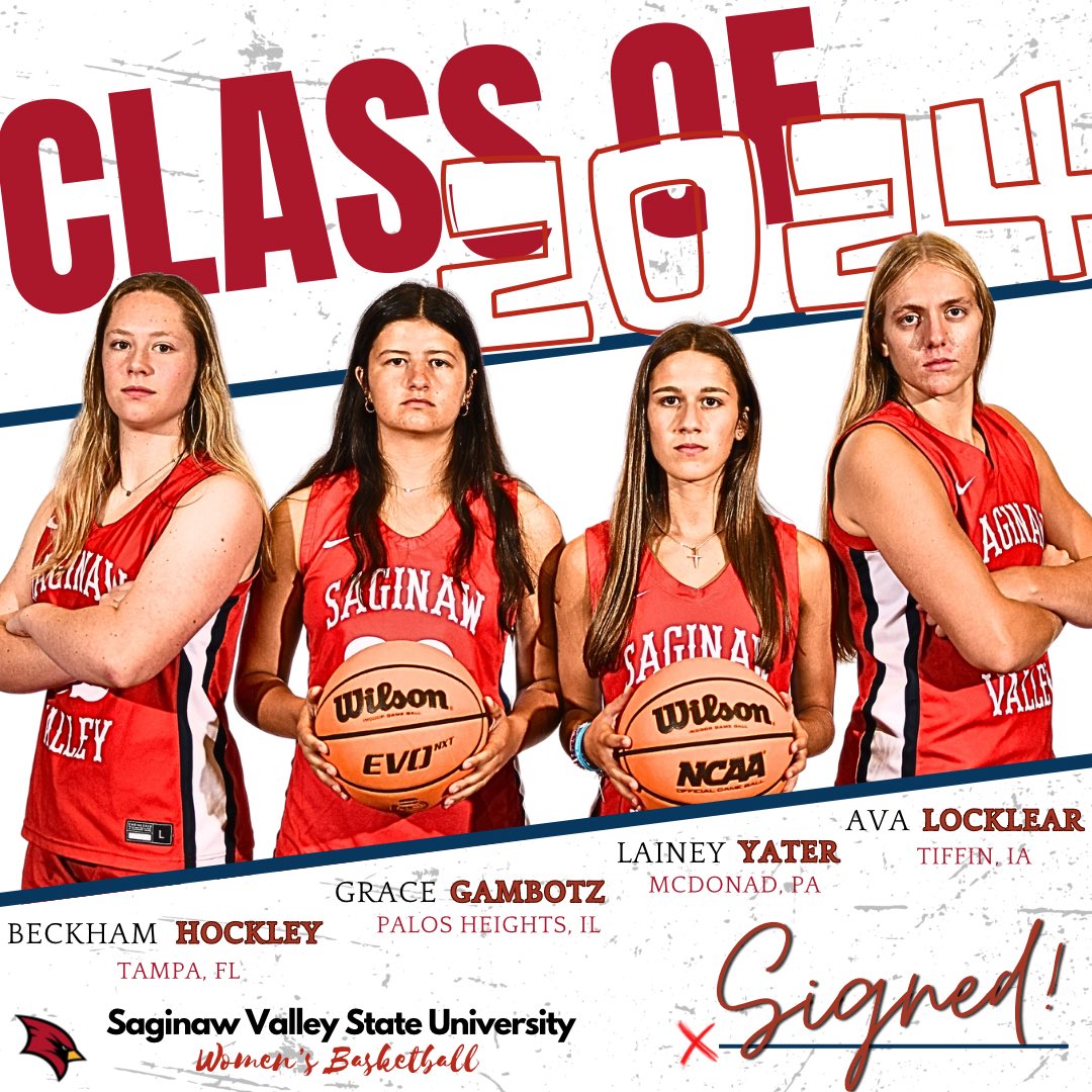 SVSU Women's Basketball (@svsuwbb) on Twitter photo What a super exciting 24’ class! Please Welcome <a href="/beckshockley24/">Becks Hockley</a> <a href="/GraceGambotz/">Grace Gambotz</a> <a href="/lainey_yater/">Lainey Yater</a> and <a href="/locklear_ava/">Ava Locklear</a> to the Cardinal Family! 😤
#GoCards | #GirlsOn🔥 What a super exciting 24’ class! Please Welcome <a href="/beckshockley24/">Becks Hockley</a> <a href="/GraceGambotz/">Grace Gambotz</a> <a href="/lainey_yater/">Lainey Yater</a> and <a href="/locklear_ava/">Ava Locklear</a> to the Cardinal Family! 😤
#GoCards | #GirlsOn🔥