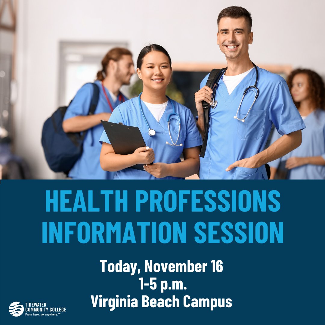 TCCva's tweet image. 🔍 Ready to explore a career in healthcare? 🏥
Join us for our health professions information session TODAY, November 16 from 1-5 p.m., at the Regional Health Professions Center.

Learn more here: brnw.ch/21wEuTu
#TCCva #TCCInfoSession #TCCvb #VirginiaBeach