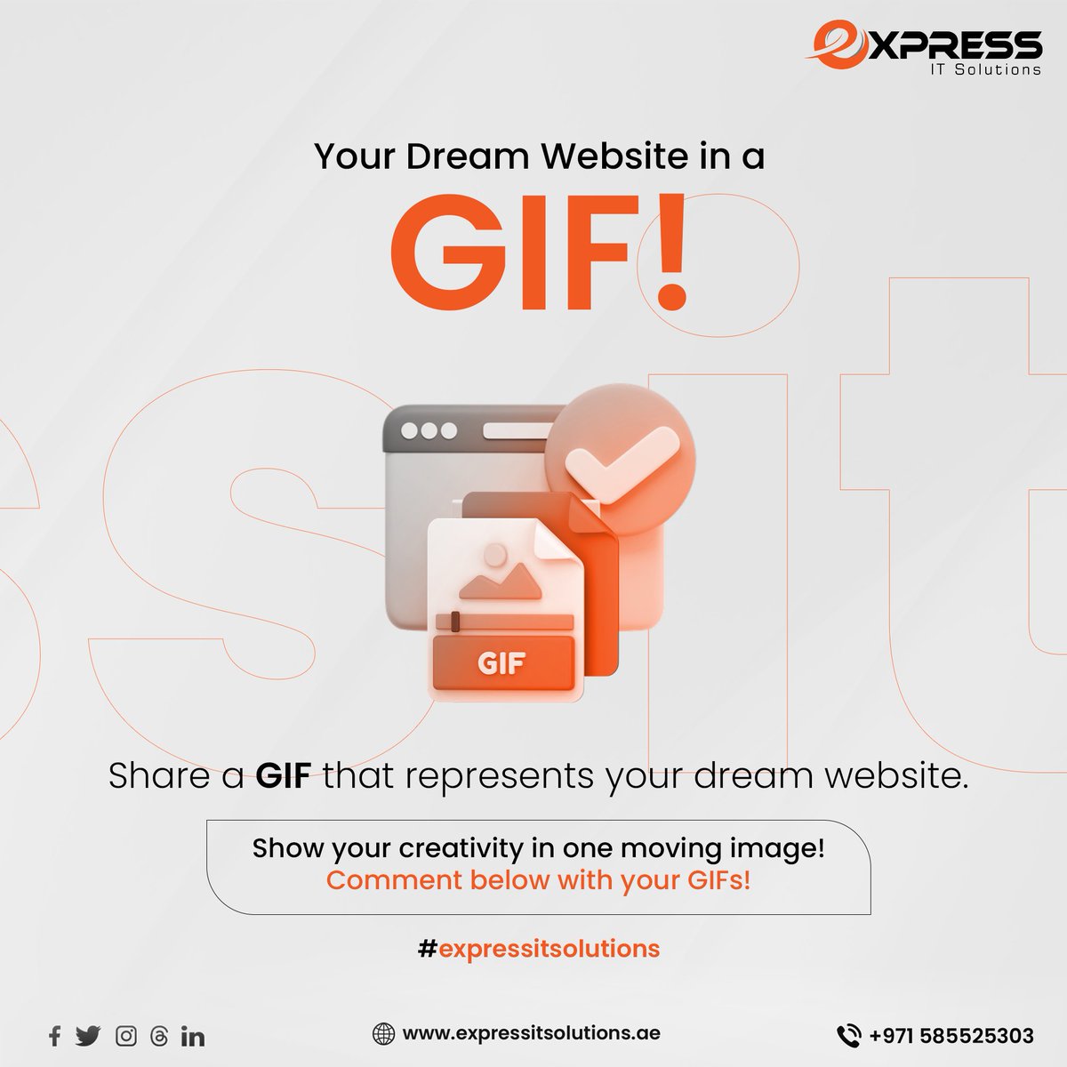 expressit_solns's tweet image. Dream it, GIF it! 🚀✨ 
Share a GIF capturing your ideal website below and let&apos;s turn that dream into reality.
.
#dreamwebsite #expressitsolutions #dubai #websitedevelopers #websitedevelopment #dubaimarina