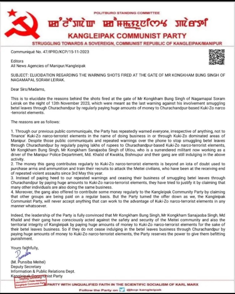 Ratu_Talks's tweet photo. #ManipurUpdates - #KCP claims hand behind shooting at Nagamapal Soram Leirak, states that it was warning not to indulge in betel leaves trade through Churachandpur. 
---------------------------------
#UnionTerritoryforKuki_Zo
#Kuki_ZoLivesMatter
#ThisIsKuki_ZoStory
#MeiteiWarCrimes
#MeiteiAtrocities
#MeiteiWarCrimes
#MeiteimilitanthataoBharatbachao
#Meiteiterroist
#SaveKukis
#SaveKuki_ZoTribals
---------------------------------
@UN
@UNGeneva
@UNHumanRights
@UNOCHA
@UN_HRC
@SAHR_Watch
@WorldRelief
@USCIRF
@SAsiaSolidarity
@UNOSAPG
@CPG_USHMM
@hrw

@rashtrapatibhvn
@PMOIndia
@HMOIndia
@DefenceMinIndia 
@SCofIndia
@CBIHeadquarters
@CBItweets
@NIA_India
@adgpi
@Spearcorps

@AIIndia
@Survival
@IntlCrimCourt
@court_criminal

@ZoramthangaCM 
@RahulGandhi
@TribalAffairsIn
@MDoNER_India
@europarl
@advcoling
@GovtOfIndia_
@majoramitbansal

@cnni
@BBCWorld
@AlJazeeraWorld
@nytimes
@guardian
@HuffPost
@thewire_in
@htTweets
@TOIIndiaNews
@IndianExpress
@the_hindu
@scroll_in