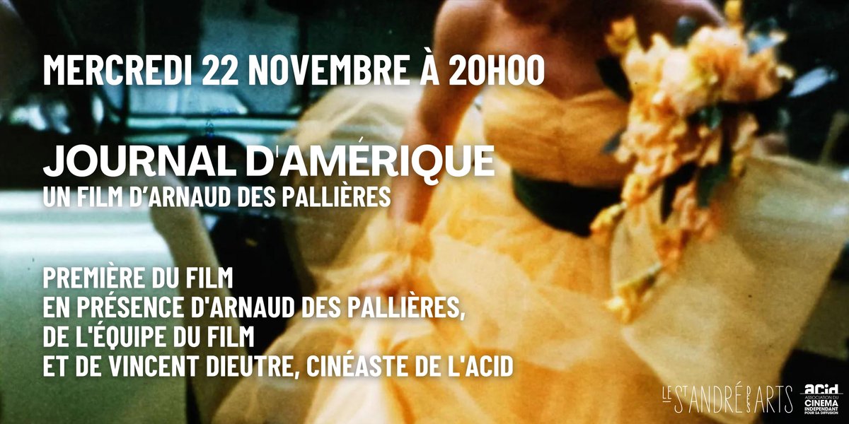✨Mercredi 22 Novembre à 20H00, première du film JOURNAL D'AMÉRIQUE d'Arnaud Des Pallières, suivie d'une rencontre avec le réalisateur, l'équipe du film et Vincent Dieutre, cinéaste de l'ACID !

🎟Billetterie en ligne : parisstandredesarts.cine.boutique