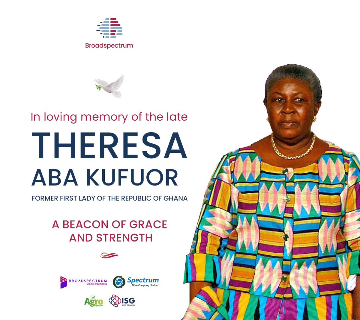 In Loving Memory of Theresa Aba Kufuor, a Graceful First Lady whose warmth, compassion, and enduring legacy touched the hearts of a nation.

May her spirit continue to inspire us all. Rest in Peace. 💐🕊️