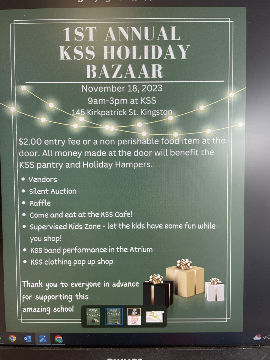 Looking for some gift ideas? Come to the KSS Holiday Bazaar this Sat, Nov 18 from 9am-3pm. We have around 50 different vendors. <a href="/KSS_ldsb/">Kingston Secondary School</a> <a href="/LimestoneDSB/">Limestone District School Board</a>