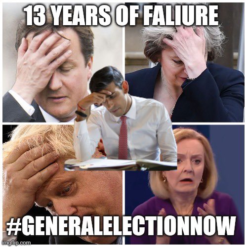 Everyday when I first check in on here I hope to see #SlitherySunak has called a #GeneralElection to which I’m disappointed. I fear things are going to get a lot worse before that happens but together we’ll get through this. We have no choice #ToriesOut497