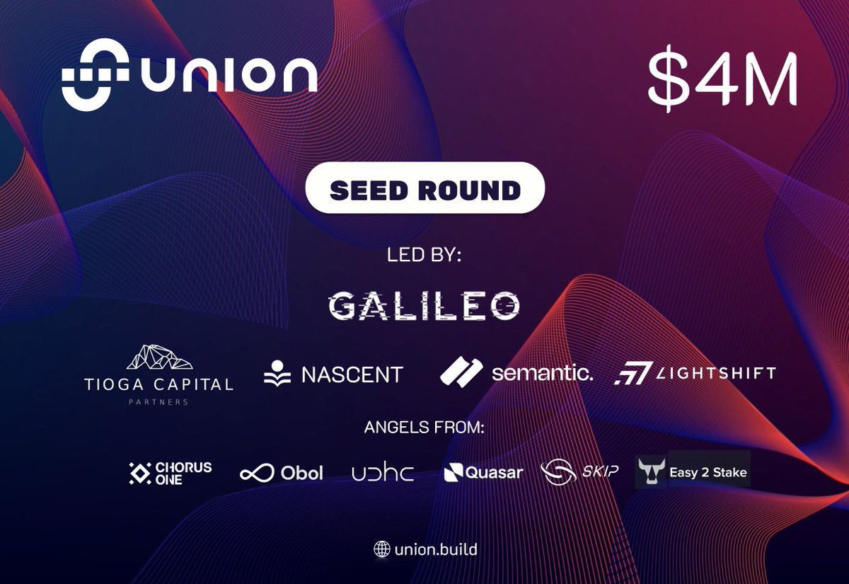 🚀We are excited to announce our Seed round 🚀 Our mission to build a horizontally scalable web3 is backed by @Galileo_xyz, @TiogaCapital, @SemanticVC , @nascentxyz , @Lightshift_xyz and other industry titans. This investment will propel Union Labs into a new era of growth.