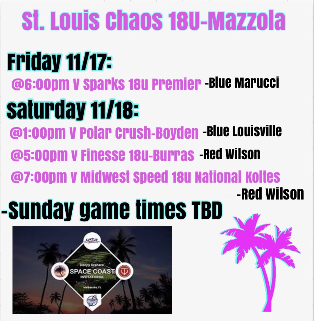 Last tournament of 2023! Space Coast Invitational in Melbourne, FL🌴☀️🏖️ Follow us live on our team FB page for all the action🥎