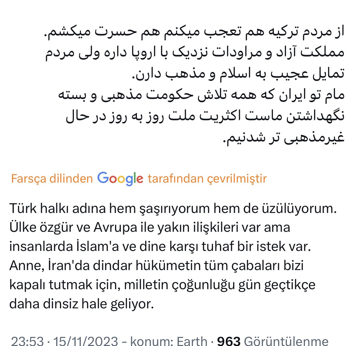 ters__e's tweet photo. İran vətəndaşı bir neçə sosyal medya istifadəçilərin Türkiyə haqqında yorumlarına dənk gəldim, üzücü.. https://t.co/MTShgSAdRI