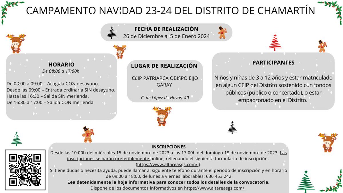 JMDChamartin's tweet photo. 🎄Campamento de Navidad en Chamartín🎄

🗓26 diciembre-5 enero
📌CEIP Eijo Garay
👫3-12 años
✍Inscripciones 15-19 noviembre

Te contamos todo en nuestro blog👇

 https://t.co/UTaXjdkiAc https://t.co/RFc4HairFG