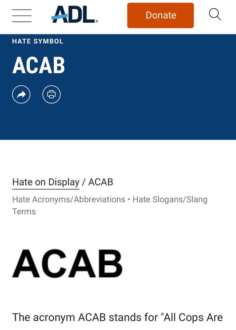 The ADL considers "ACAB" a "hate symbol." These people are the biggest losers on the planet.