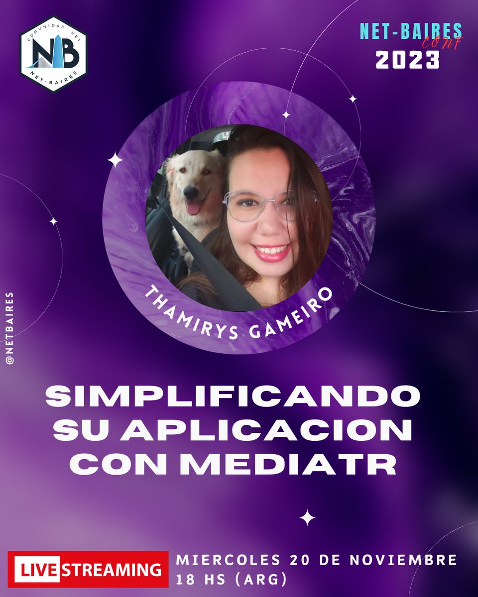 En la segunda jornada de la .NET Baires Conf 2023 comenzaremos con <a href="/thamirysGameiro/">Thamy</a> que nos explicará cómo podemos simplificar nuestras aplicaciones con MediatR

#dotnet #netbairesconf2023