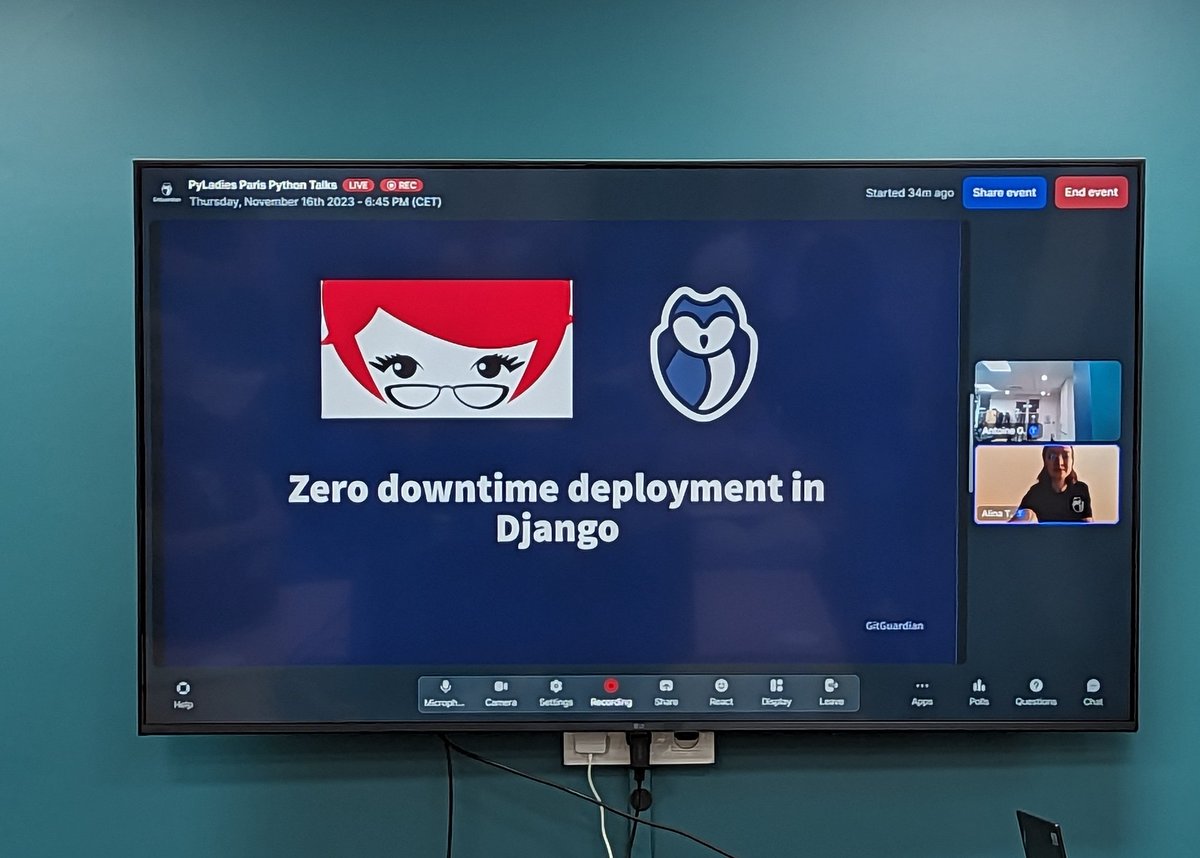 PyLadies Paris (@pyladiesparis) on Twitter photo Alina Tuholukova from <a href="/GitGuardian/">GitGuardian</a> tells us about zero downtime deployment in #django 
#pyladies Alina Tuholukova from <a href="/GitGuardian/">GitGuardian</a> tells us about zero downtime deployment in #django 
#pyladies