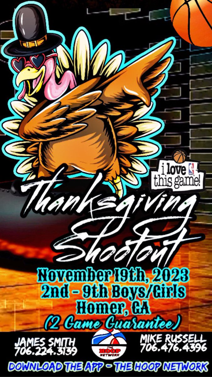 🦃Thanksgiving Shootout
📆November 19th, 2022
🏀2rd - 9th Boys/Girls
📍Banks County Recreation 

✅Limited Slots Remaining
☎️Contact Today.  

Registration Link Below🏀⬇️📲
basketball.exposureevents.com/212063/thanksg…