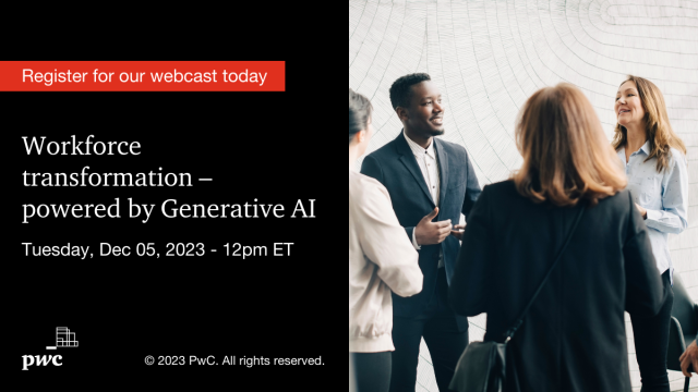 Join PwC’s GenAI and workforce transformation leaders to learn how GenAI is being used in workforce operations today and how you and your organization can be better positioned to take advantage of the continued technological improvements of tomorrow. pwc.to/3FYXCEh