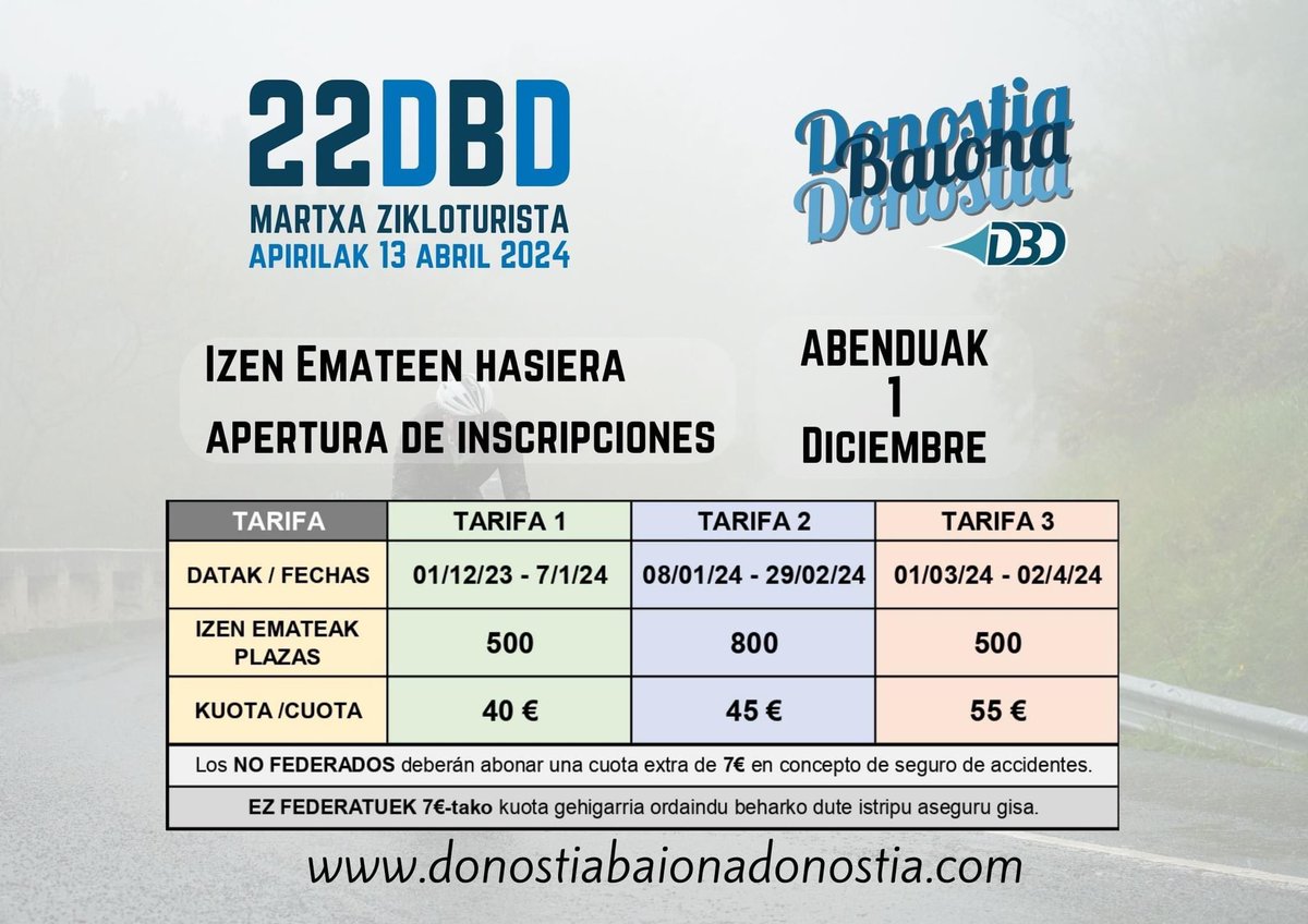 🚵‍♀️🚵🚵‍♂️２２ºＤＢＤ ２０２４🚴‍♀️🚴🚴‍♂️ 📆Abenduak 1 Diciembre 2023 🖊APERTURA INSCRIPCIONES 🖊IZEN EMATEEN HASIERA 👉Martxa: Apirilak 13 Abril de 2024 #22DBD2024 #DBD #cicloturismo #Marcha