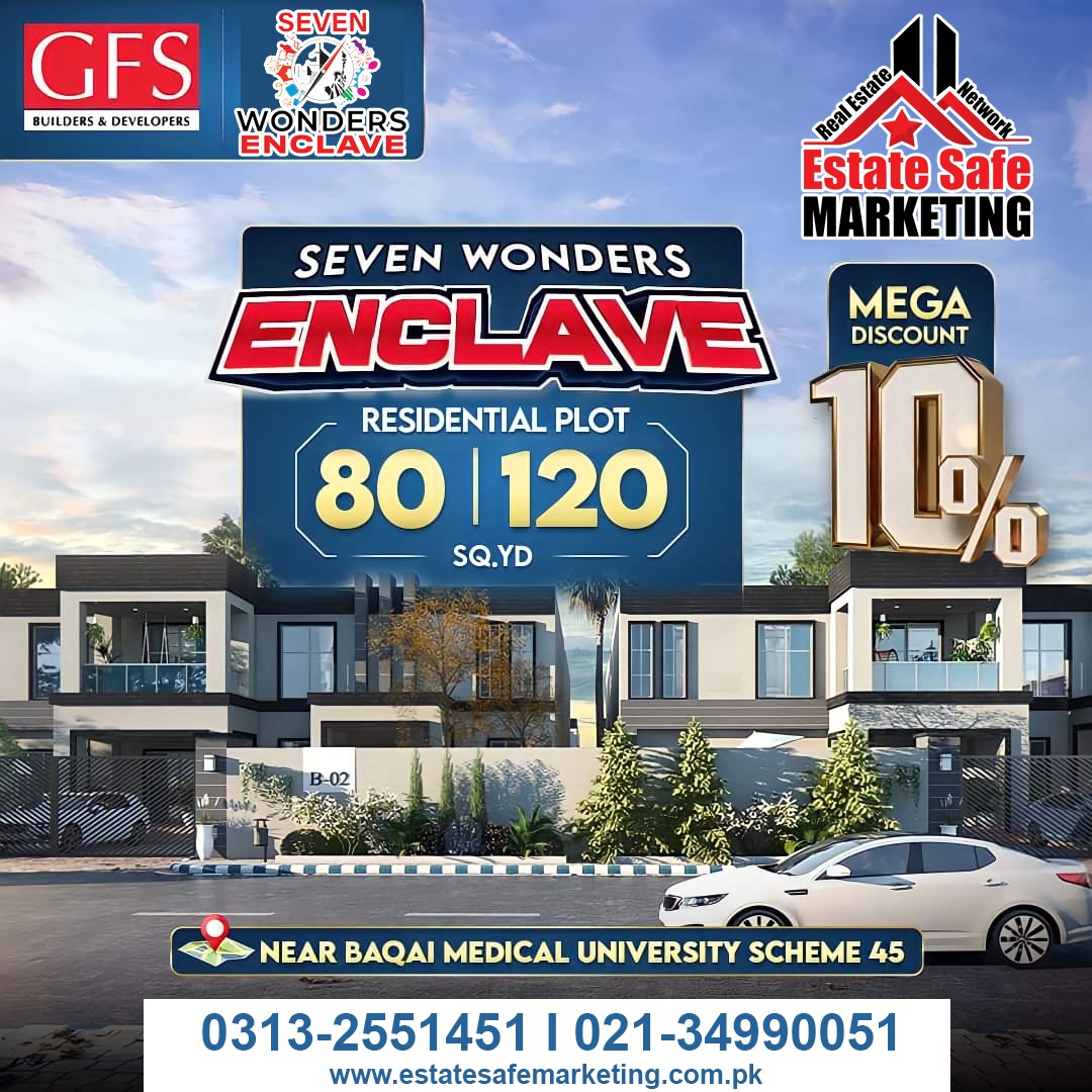 EstateSafeMark1's tweet photo. Seven Wonders Enclave - A Luxurious Housing Project in Karachi

Project Highlights:

• Residential and commercial plots available on a four-year installment plan

• Bookings start from 450,000 and installments from 30,000 https://t.co/JPpDDGzcNv