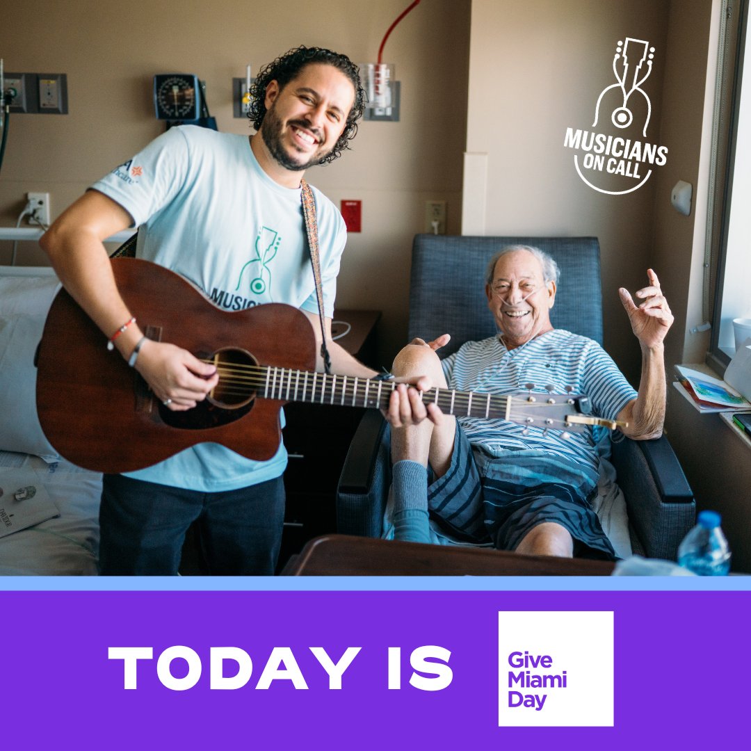 It’s #GiveMiamiDay! We’re so excited to take part in this community-wide online giving day hosted by @themiamifoundation. Join us to help make an impact for hospitalized Floridians through the healing power of music 💚 givemiamiday.org/organization/M…