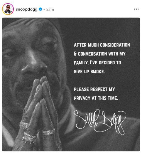 nzweed's tweet photo. snoop quits smoking weed https://t.co/W4FHseXH6R