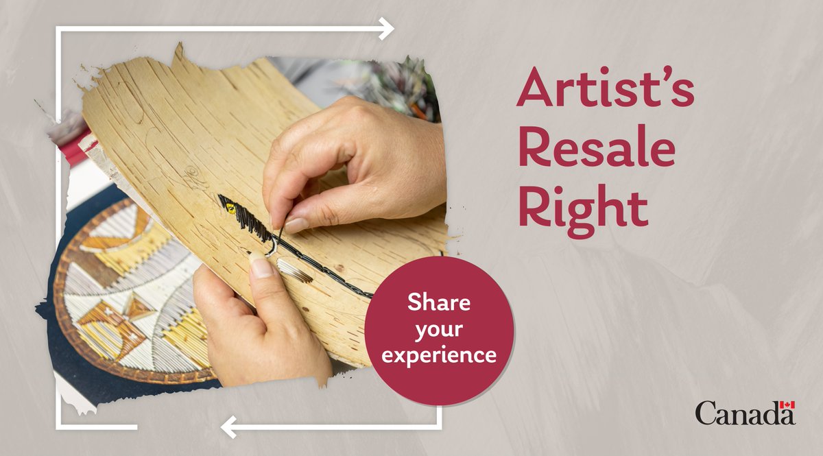 Are you a visual artist? Do you buy or sell art? We want to hear from you! 🖌️🎨📷✏️ Help us by sharing your experience in the art market, which will shape policy on Artist’s #ResaleRight in Canada. canada.ca/en/services/cu…