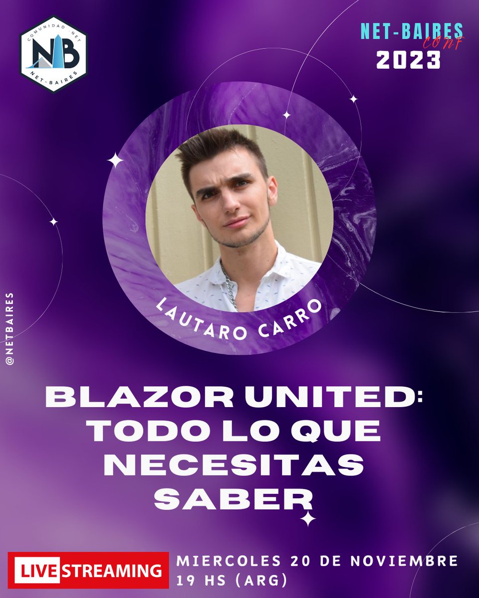 Nuestro amigo <a href="/LauchaCarro/">Lautaro Carro ⭐⭐⭐</a> nos trae lo que la gente está pidiendo, todo lo que necesitás saber sobre Blazor United. 

Si sos desarrollador web, no te la podés perder !

#dotnet #Blazor #netbairesconf2023