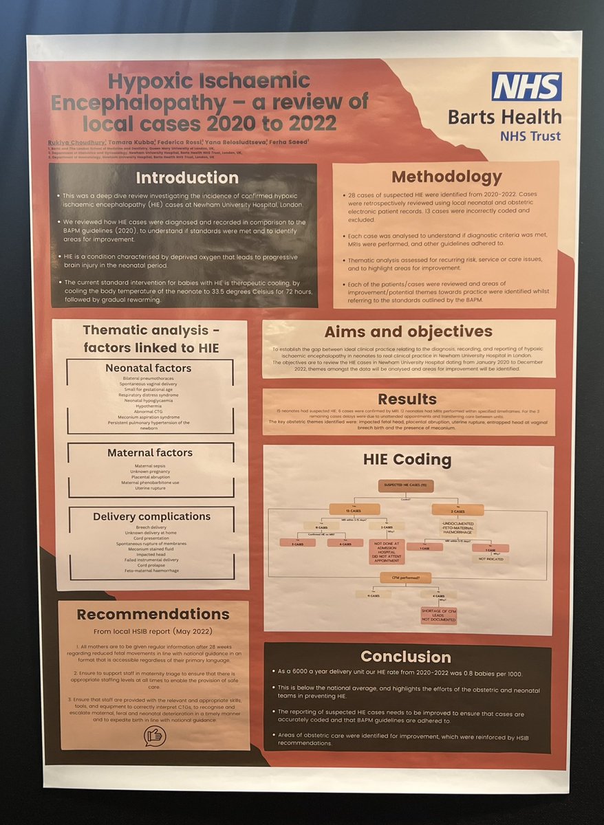 Proud to support one of our <a href="/QMULBartsTheLon/">Barts and The London, Queen Mary</a> students in presenting this poster <a href="/BICSoc/">British Intrapartum Care Society</a> #BICS23 - learning from our HIE cases  <a href="/NUHmaternity/">Newham Maternity</a> @NewhamHospital <a href="/NHSBartsHealth/">Barts Health</a> <a href="/Ferhasaeed1/">Ferha Saeed</a> <a href="/ShonaSolly/">shona solly</a> <a href="/drliat/">Liat Sarner</a> <a href="/NoahBliss14/">Noah Bliss 🏳️‍🌈🏳️‍⚧️⚧</a>