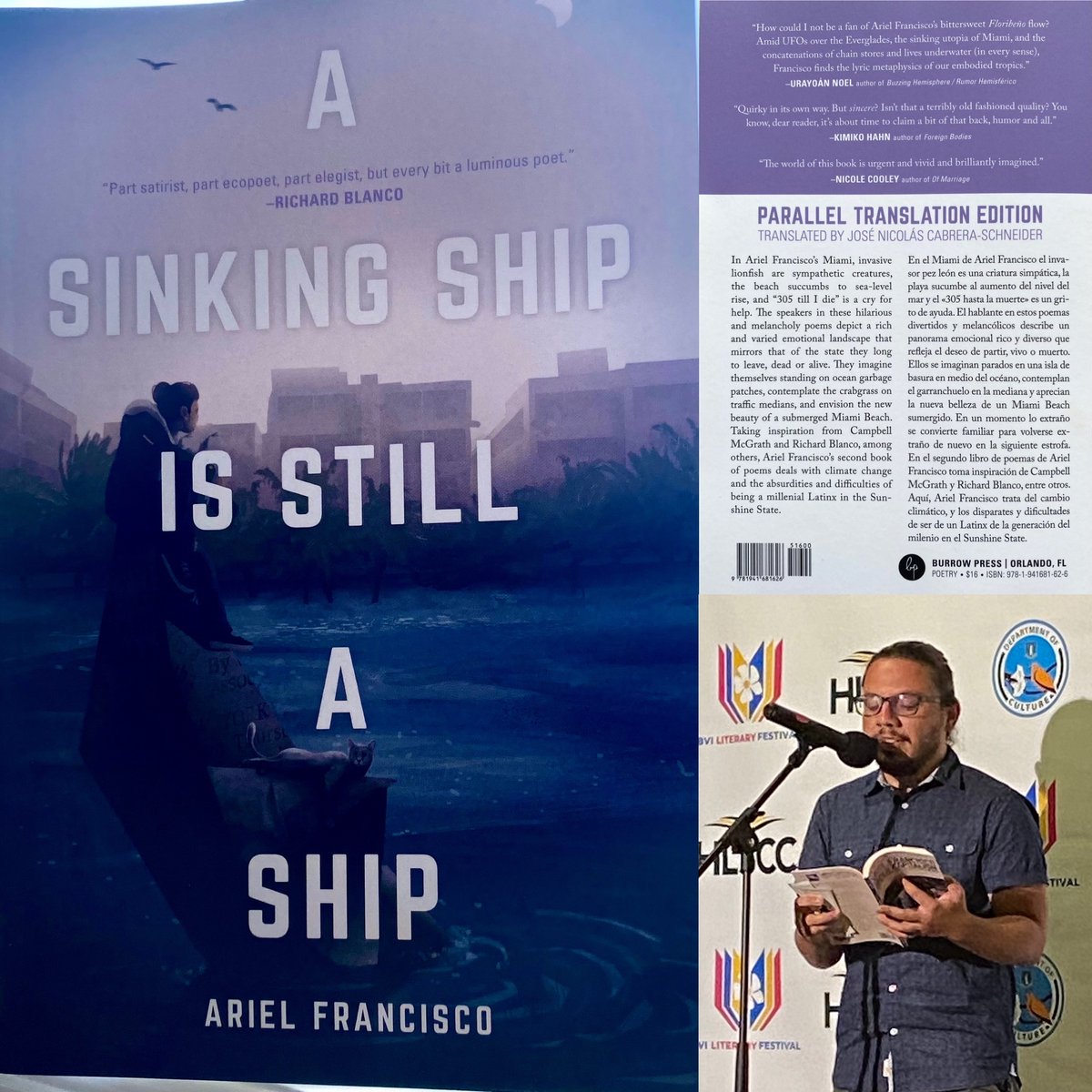 Currently reading: Ariel Francisco’s bilingual collection of #poetry - A SINKING SHIP IS STILL A SHIP / UN BARCO HUNDIÉNDOSE SIGUE SIENDO UN BARCO #Translator: J. N. Cabrera-Schneider Ariel took part in the 2023 #BVI Lit Fest. #poets #Caribbean #writing @AriCisco @hlsccvg