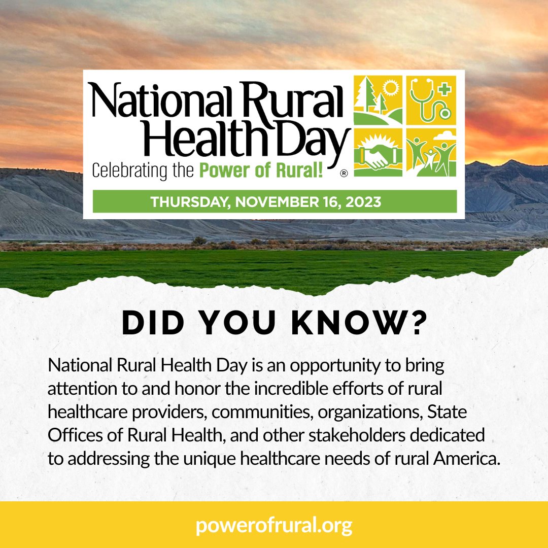 It's #NationalRuralHealthDay. As #nurses, we are crucial in ensuring health care needs are met in underserved rural areas. DYK 20% of Americans live in rural areas, yet only 10% of physicians practice w/i these communities? Let's advocate for access to quality care #PowerOfRural