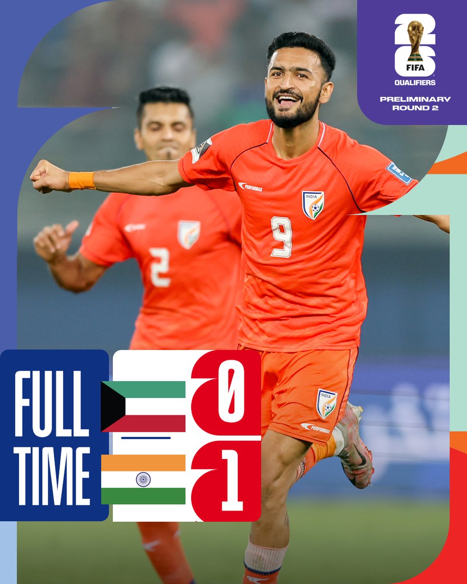 🚨 FT | 🇰🇼 Kuwait 0️⃣-1️⃣ India 🇮🇳

Manvir Singh emerges as the hero for India as they stun Kuwait in the Preliminary Joint Qualifiers Round 2 opener in Group A!

#AsianQualifiers