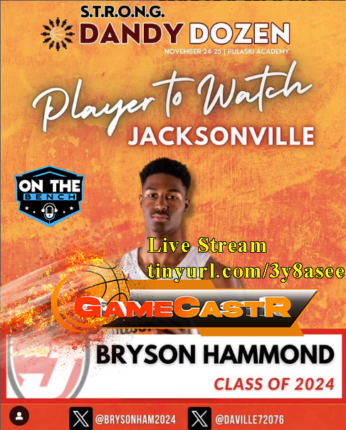 onthebenchmedia's tweet photo. GameCastR will be @ the STRONG Dandy Dozen to Ck'out Bryson Hammond of Jacksonville (AR). Watch @ https://t.co/q9TfSJg6fs https://t.co/KYy0kppimO