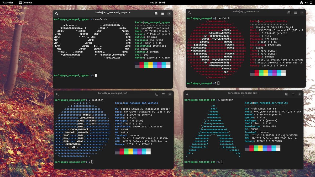 Y esta es la magia de Vanilla OS 😎 basada en Ubuntu, una distribución inmutable con contenedores deb (ubuntu), zypper (opensuse), aur+pacman (archlinux), yum (fedora) entre otros. Y por otra parte, flatpak en el userspace. No está mal eh 🤭