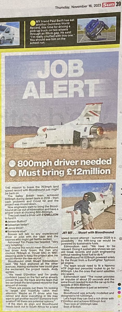 Todays article in The Sun.

#SuperSonicDriver 
#BloodhoundLSR