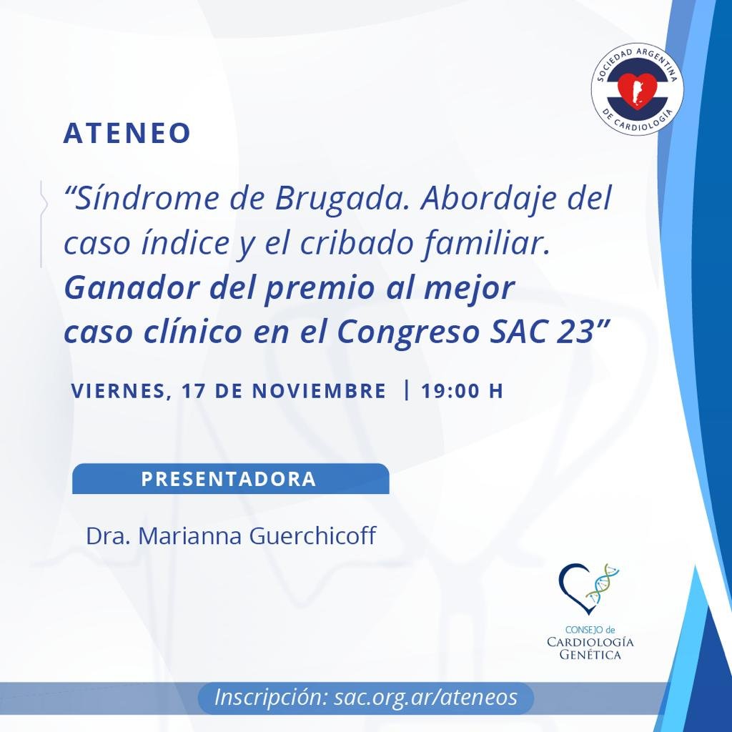 Ultimo ateneo <a href="/cardiogenSAC/">Consejo de cardiología genética de la @SAC_54</a> del 2023 !!! viernes 19 h! 
Inscripciones 👉sac.org.ar/evento/sindrom…